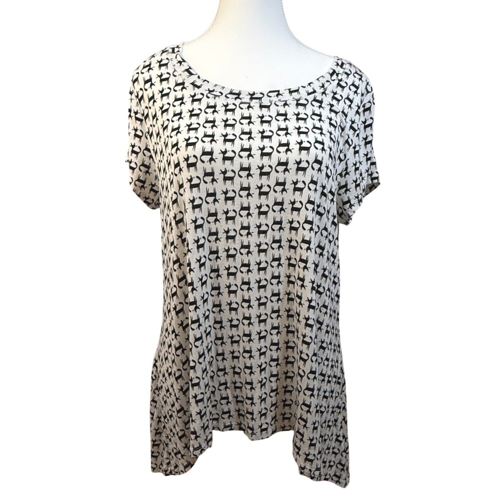 Cupio‎ Cute Cat Print Tunic High Low Top Black White Medium